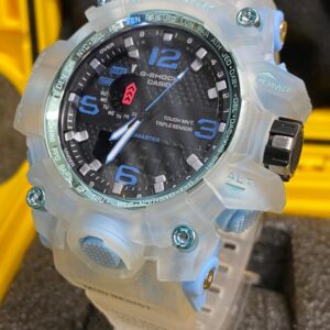 Relógio masculino G-shock Mudmaster Transparente Azul Claro a prova dagua