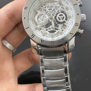 Relógio masculino Bvlgari skeleton Prata 100% funcional linha Diamante