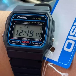Casio Relógio esportivo digital clássico F91W-1 Preto Azul