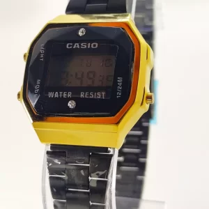 Relógio Casio Vintage mini preto dourado feminino a prova dagua