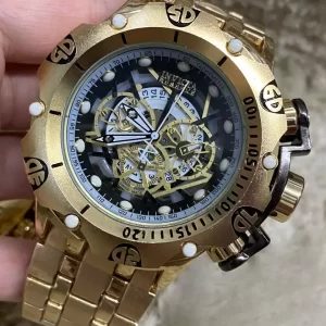 Relógio Masculino Invicta Venon Skeleto 2023 Dourado Com Fundo Preto PC